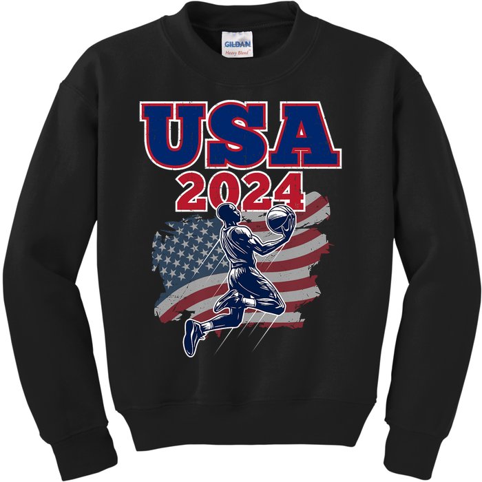 Basketball 2024 Vintage Usa Kids Sweatshirt