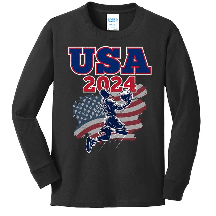 Basketball 2024 Vintage Usa Kids Long Sleeve Shirt