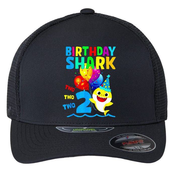 Birthday 2 Years Old Cute Shark 2nd Gift Family Flexfit Unipanel Trucker Cap