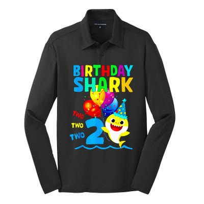 Birthday 2 Years Old Cute Shark 2nd Gift Family Silk Touch Performance Long Sleeve Polo