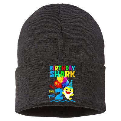 Birthday 2 Years Old Cute Shark 2nd Gift Family Sustainable Knit Beanie