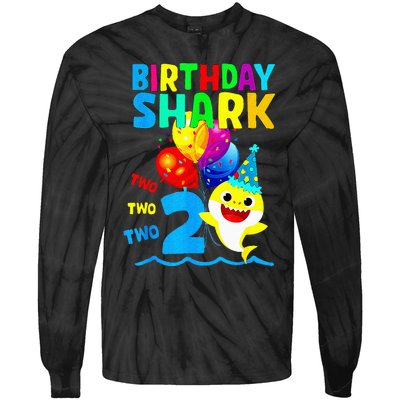 Birthday 2 Years Old Cute Shark 2nd Gift Family Tie-Dye Long Sleeve Shirt