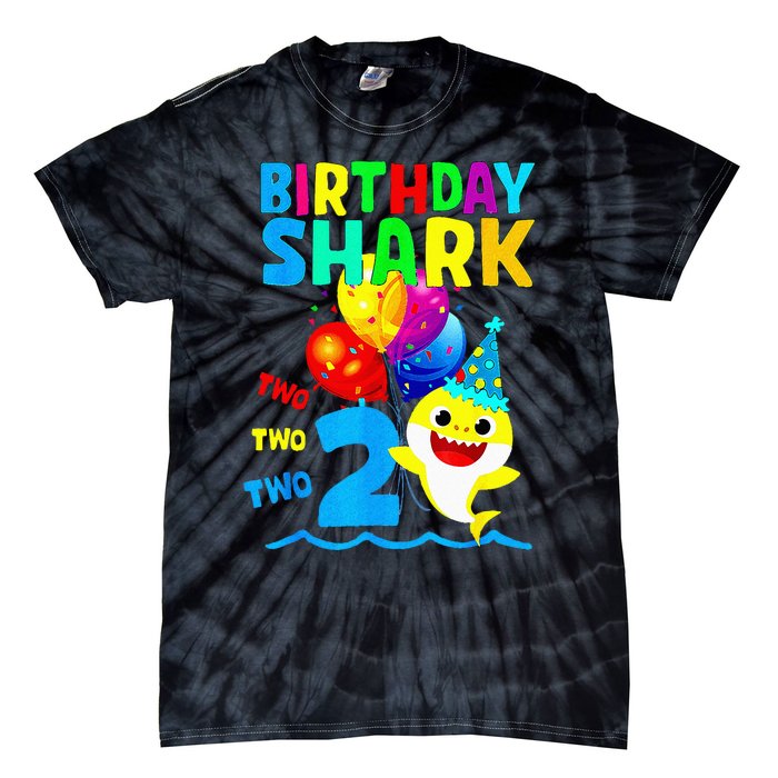 Birthday 2 Years Old Cute Shark 2nd Gift Family Tie-Dye T-Shirt