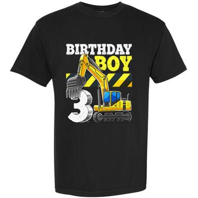 Birthday 3rd Birthday Excavator Construction Vehicle Garment-Dyed Heavyweight T-Shirt