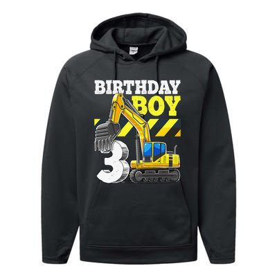 Birthday 3rd Birthday Excavator Construction Vehicle Performance Fleece Hoodie