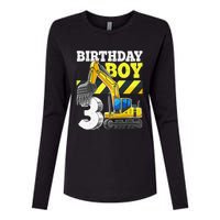 Birthday 3rd Birthday Excavator Construction Vehicle Womens Cotton Relaxed Long Sleeve T-Shirt