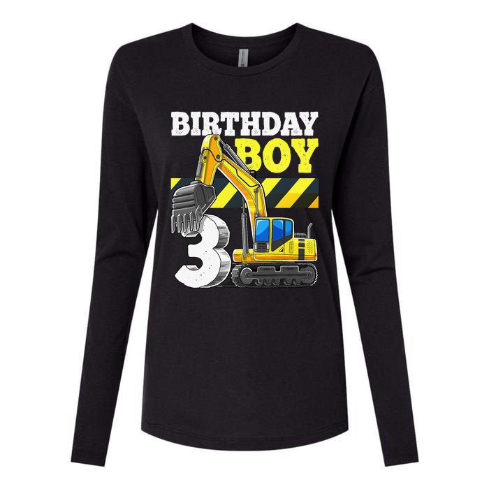 Birthday 3rd Birthday Excavator Construction Vehicle Womens Cotton Relaxed Long Sleeve T-Shirt