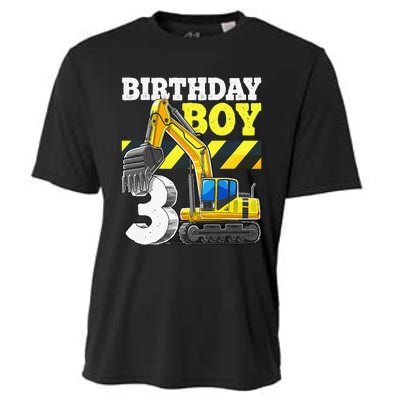 Birthday 3rd Birthday Excavator Construction Vehicle Cooling Performance Crew T-Shirt