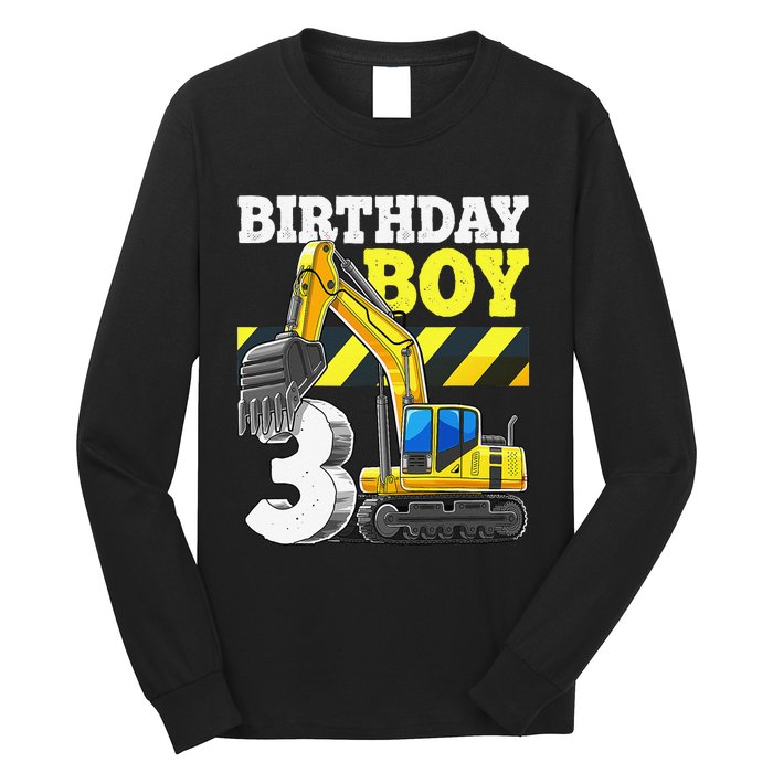 Birthday 3rd Birthday Excavator Construction Vehicle Long Sleeve Shirt