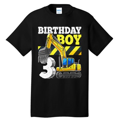 Birthday 3rd Birthday Excavator Construction Vehicle Tall T-Shirt