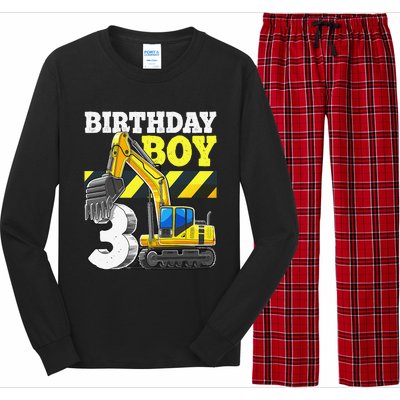 Birthday 3rd Birthday Excavator Construction Vehicle Long Sleeve Pajama Set