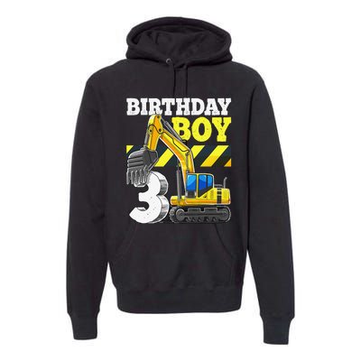 Birthday 3rd Birthday Excavator Construction Vehicle Premium Hoodie