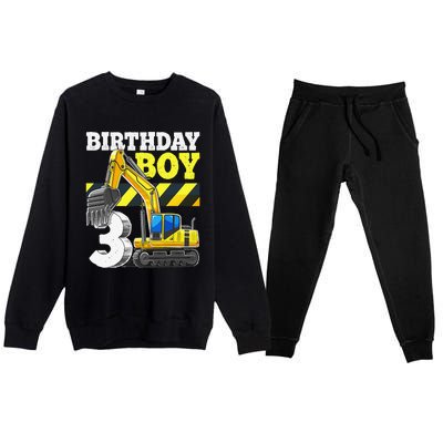 Birthday 3rd Birthday Excavator Construction Vehicle Premium Crewneck Sweatsuit Set