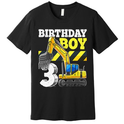 Birthday 3rd Birthday Excavator Construction Vehicle Premium T-Shirt