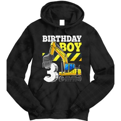 Birthday 3rd Birthday Excavator Construction Vehicle Tie Dye Hoodie