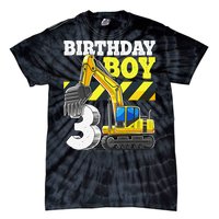 Birthday 3rd Birthday Excavator Construction Vehicle Tie-Dye T-Shirt