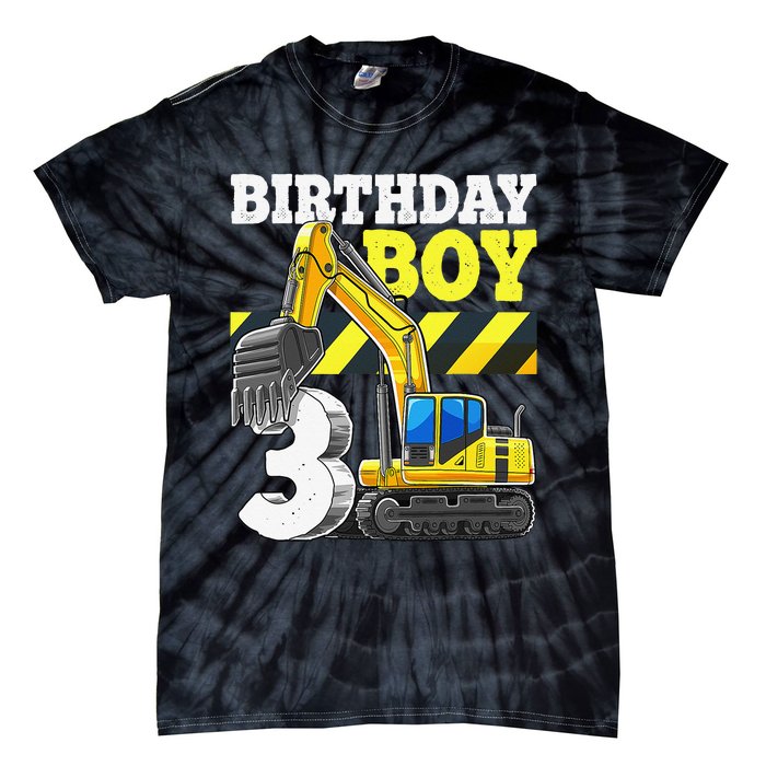 Birthday 3rd Birthday Excavator Construction Vehicle Tie-Dye T-Shirt