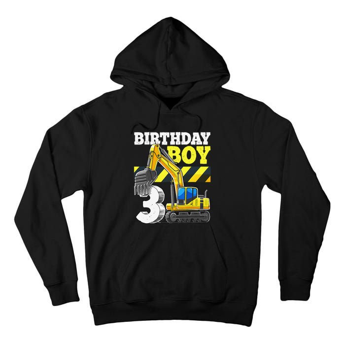 Birthday 3rd Birthday Excavator Construction Vehicle Tall Hoodie