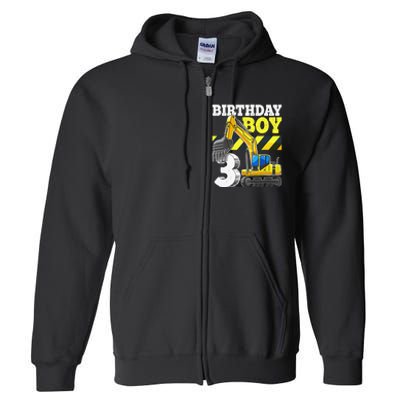 Birthday 3rd Birthday Excavator Construction Vehicle Full Zip Hoodie