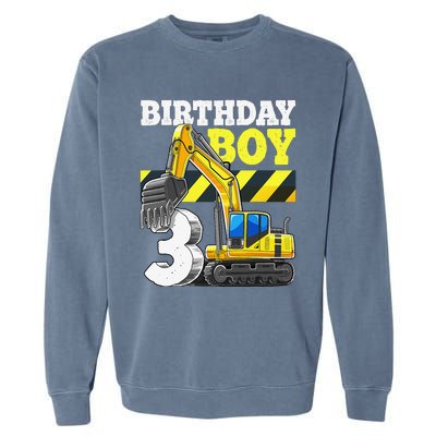 Birthday 3rd Birthday Excavator Construction Vehicle Garment-Dyed Sweatshirt