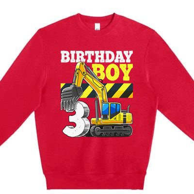 Birthday 3rd Birthday Excavator Construction Vehicle Premium Crewneck Sweatshirt