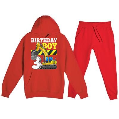 Birthday 3rd Birthday Excavator Construction Vehicle Premium Hooded Sweatsuit Set