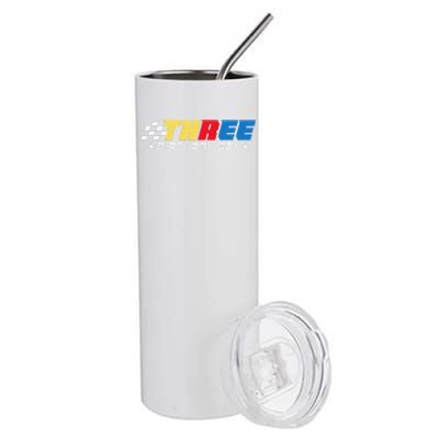 Birthday 3 Three Race Car 3rd Racing Pit Crew Driver Stainless Steel Tumbler