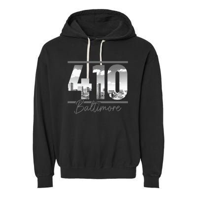 Baltimore 410 Area Code Skyline Maryland Vintage Garment-Dyed Fleece Hoodie