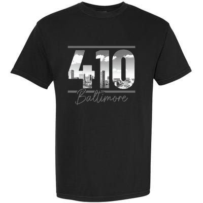 Baltimore 410 Area Code Skyline Maryland Vintage Garment-Dyed Heavyweight T-Shirt