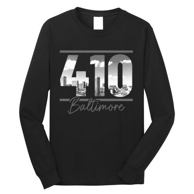 Baltimore 410 Area Code Skyline Maryland Vintage Long Sleeve Shirt