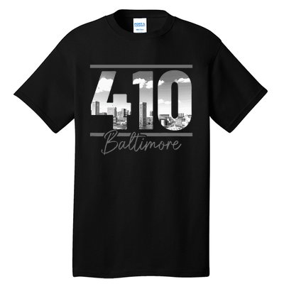 Baltimore 410 Area Code Skyline Maryland Vintage Tall T-Shirt