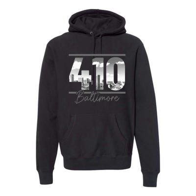 Baltimore 410 Area Code Skyline Maryland Vintage Premium Hoodie