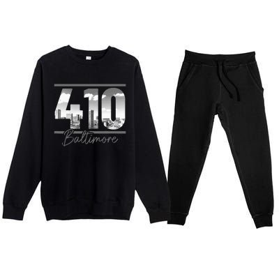 Baltimore 410 Area Code Skyline Maryland Vintage Premium Crewneck Sweatsuit Set