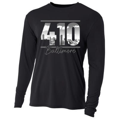 Baltimore 410 Area Code Skyline Maryland Vintage Cooling Performance Long Sleeve Crew