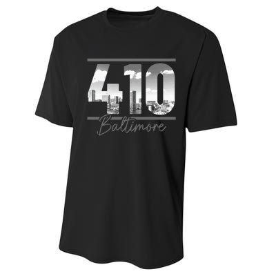 Baltimore 410 Area Code Skyline Maryland Vintage Performance Sprint T-Shirt