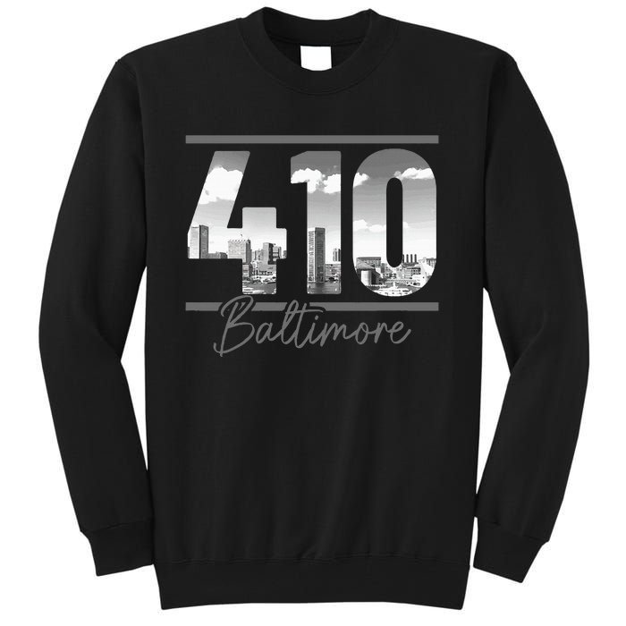 Baltimore 410 Area Code Skyline Maryland Vintage Tall Sweatshirt