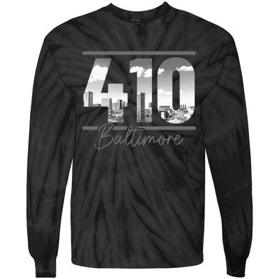 Baltimore 410 Area Code Skyline Maryland Vintage Tie-Dye Long Sleeve Shirt