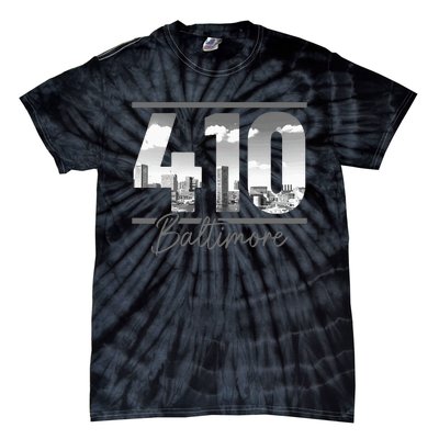 Baltimore 410 Area Code Skyline Maryland Vintage Tie-Dye T-Shirt