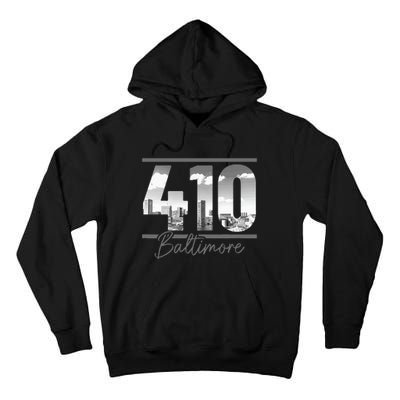 Baltimore 410 Area Code Skyline Maryland Vintage Tall Hoodie