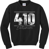 Baltimore 410 Area Code Skyline Maryland Vintage Kids Sweatshirt