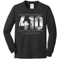 Baltimore 410 Area Code Skyline Maryland Vintage Kids Long Sleeve Shirt