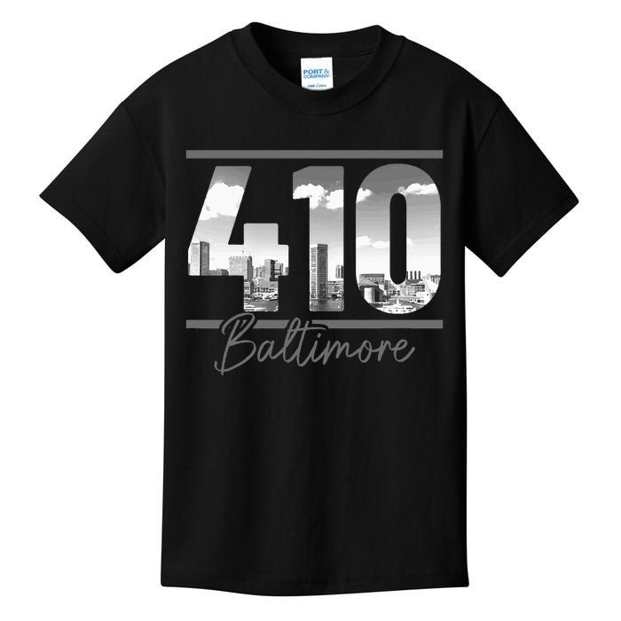 Baltimore 410 Area Code Skyline Maryland Vintage Kids T-Shirt