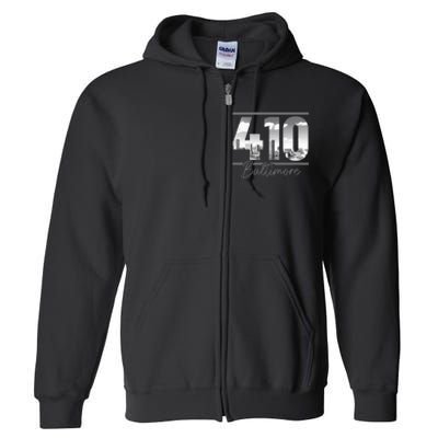 Baltimore 410 Area Code Skyline Maryland Vintage Full Zip Hoodie