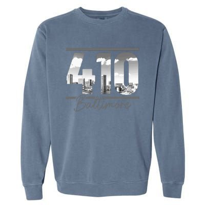 Baltimore 410 Area Code Skyline Maryland Vintage Garment-Dyed Sweatshirt