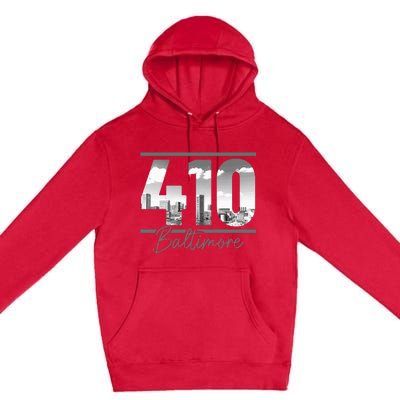 Baltimore 410 Area Code Skyline Maryland Vintage Premium Pullover Hoodie