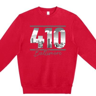 Baltimore 410 Area Code Skyline Maryland Vintage Premium Crewneck Sweatshirt