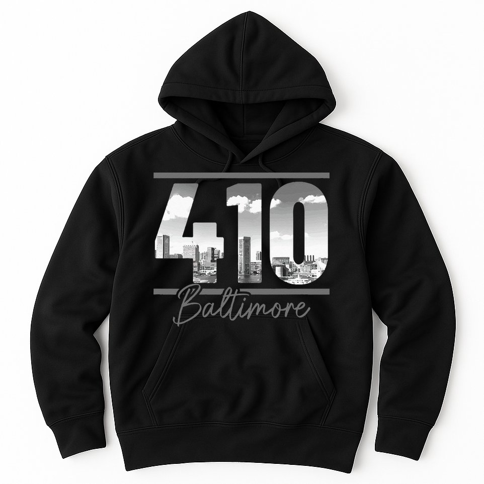 Baltimore 410 Area Code Skyline Maryland Vintage Hoodie