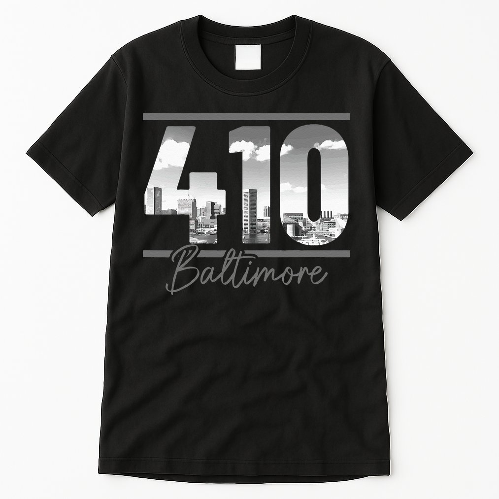 Baltimore 410 Area Code Skyline Maryland Vintage Tall T-Shirt