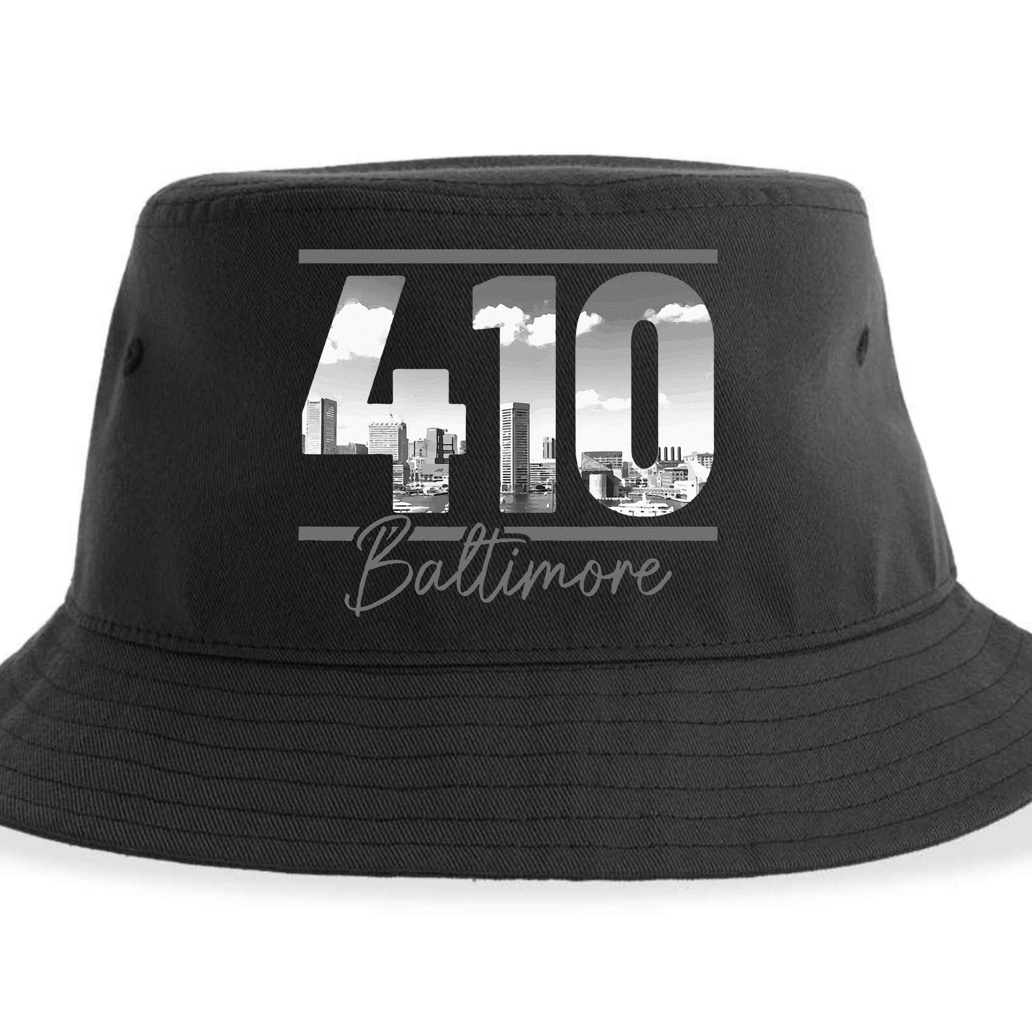 Baltimore 410 Area Code Skyline Maryland Vintage Sustainable Bucket Hat