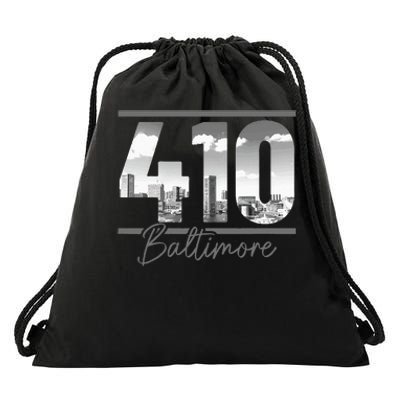 Baltimore 410 Area Code Skyline Maryland Vintage Drawstring Bag